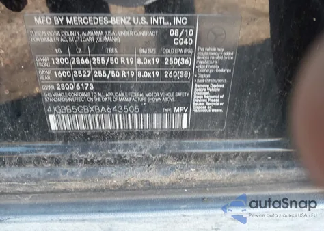 2011 Mercedes-Benz Ml 350 z USA, uszkodzony, nr VIN 4JGBB5GBXBA643505